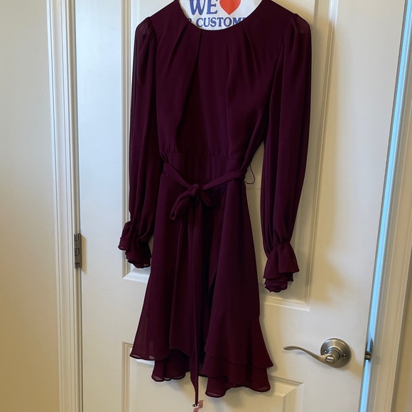 B Darlin Deep Burgundy Long Sleeve Dress - Picture 1 of 1